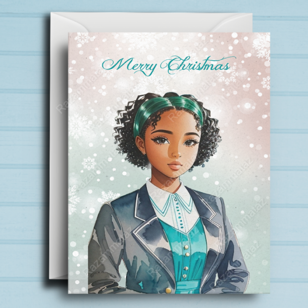 Black Girl W Christmas Card